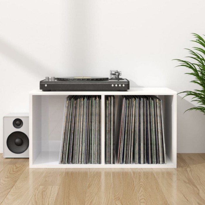 Gossi cutie de depozitare viniluri, alb extralucios, 71x34x36 cm lemn