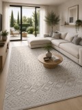 Covor Oksi 38003-100, Marime 60 x 110 cm, Alb, Gri, Inaltime Fir 6 mm, Antialergic, Polipropilena, Living, Dormitor, Sufragerie, Birou