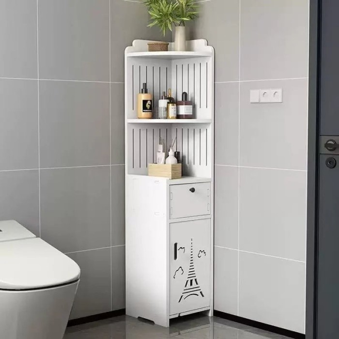 Dulap vertical pentru baie, cu 3 polite, 2 sertare, dimensiuni 90x24x24 cm, greutate maxima suportata 15 kg, alb