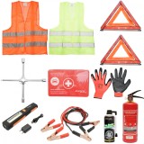 Cumpara ieftin Kit Siguranta Auto Breckner Germany: Trusa Prim Ajutor DIN 13164, Veste Reflectorizanta, Triunghiuri, Cabluri, Lanterna LED, Spray Anvelope