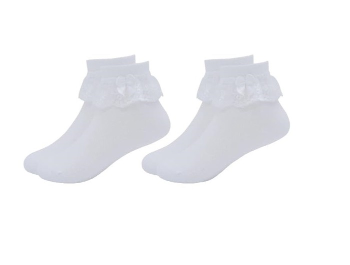 Set 2 perechi sosete cu volanase pentru fete Snegyu, alb, 3-5 ani - OUTLET