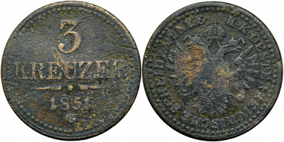 1851 G (Baia Mare), 3 kreuzer - Franz Joseph - Imperiul Habsburgic! foto