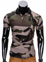 Tricou pentru barbati polo, army, camuflaj, stil militar, slim fit, casual - S694 - negru verde foto