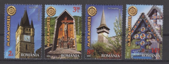 Arhitectura, biserici - Descoperiți Rom&acirc;nia, Maramureș, 2014, LP 2030, MNH
