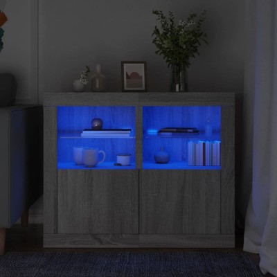 vidaXL Dulapuri laterale cu lumini LED 2 buc.sonoma gri lemn prelucrat foto