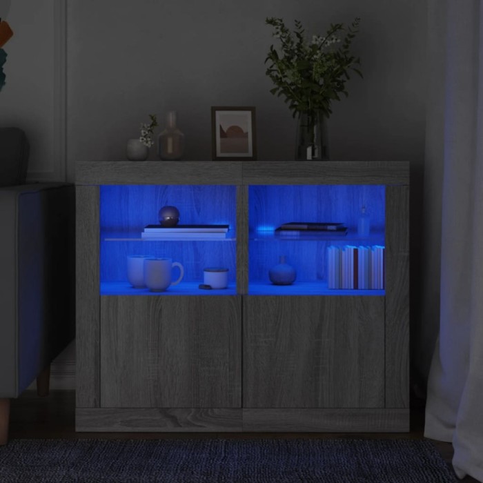 vidaXL Dulapuri laterale cu lumini LED 2 buc.sonoma gri lemn prelucrat