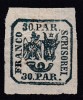 ROMANIA 1862 LP 10 PRINCIPATELE UNITE EMISIUNEA I - 30 PARALE ALBASTRU VERZUI PE HARTIE GALBUIE GUMA ORIGINALA POINCON SARNIERA, Nestampilat