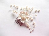 Pieptan Mireasa cu Floare Alba si Perle, Accesorii Par Nunta, 35109
