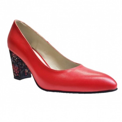 Pantofi eleganti dama, rosii, din piele naturala box, toc 6 cm - NA87ROSU foto