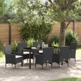 VidaXL Set de masă pentru grădină cu pernă 7 pcs Negru Rattan poli
