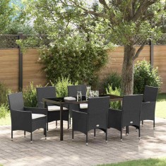 vidaXL Set de masă pentru grădină cu pernă 7 pcs Negru Rattan poli 3379769