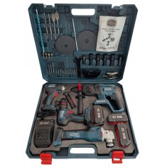 Trusă German Meister 4 scule cu accesorii: Flex, bormasina, rotopercutor și impact 36V 8AH, afișaj procent al bateriei