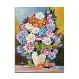 Tablou vaza cu flori multicolore pictat manual, Emotii, 40x30cm ulei pe panza, Constantin Feraru
