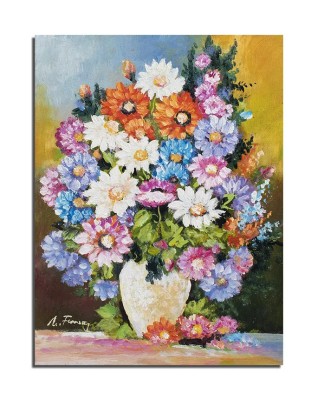 Tablou vaza cu flori multicolore pictat manual, Emotii, 40x30cm ulei pe panza, Constantin Feraru foto