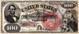 100 dolari 1869 Reproducere Bancnota USD , Dimensiune reala 1:1