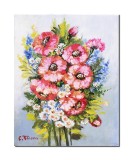 Tablou buchet maci si margarete pictat manual, 40x30cm ulei pe panza, Constantin Feraru