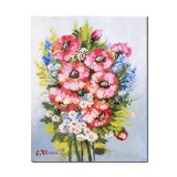 Tablou buchet maci si margarete pictat manual, 40x30cm ulei pe panza, Constantin Feraru