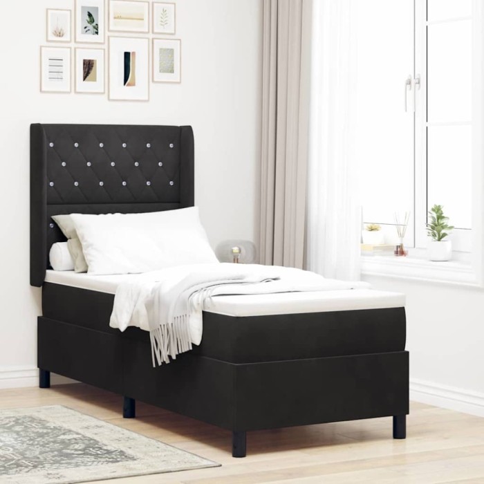 vidaXL Pat cu boxă spring LED și saltea Negru 80 x 200 cm Catifea 3343786