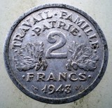 1.109 FRANTA VICHY WWII 2 FRANCS FRANCI 1943, Europa, Aluminiu