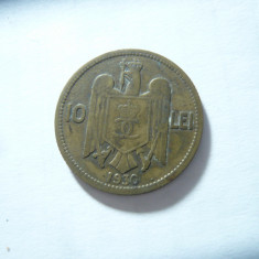 Moneda 10 lei 1930 , Carol II , fara semn monetar , bronz