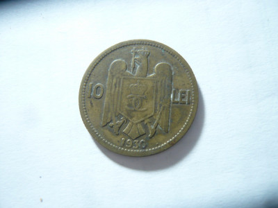 Moneda 10 lei 1930 , Carol II , fara semn monetar , bronz foto