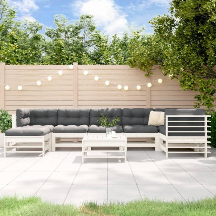 Gossi set mobilier de gradina cu perne, 8 piese, alb, lemn masiv