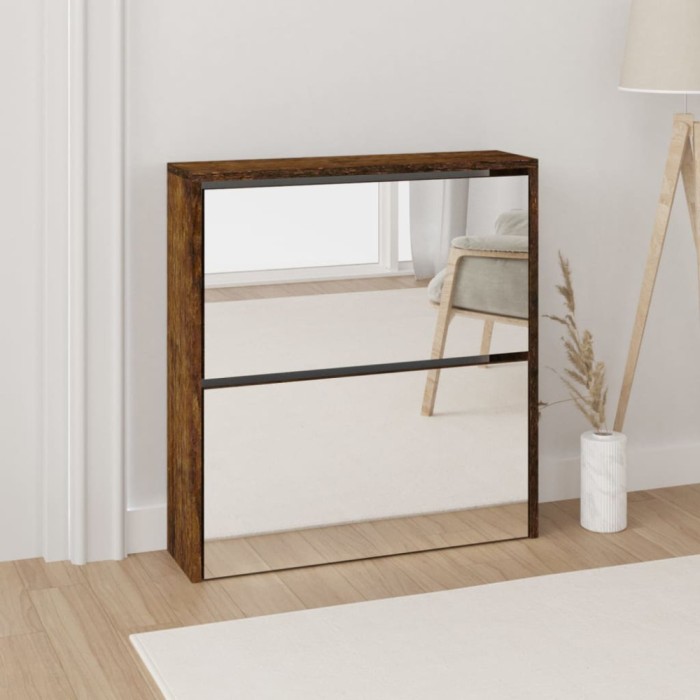 vidaXL Pantofar cu oglindă, 2 niveluri, stejar fumuriu, 63x17x67 cm 342632