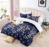 Cumpara ieftin Lenjerie pat dublu,bumbac finet,6 piese,bleumarin alba stele-A082, Jojo Home