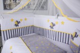 Lenjerie pentru patut bebe MyKids Elephant 9 piese gri-galben 120x60 cm