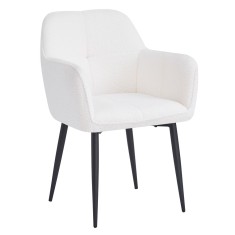 Fotoliu de design textil alb buclat metal negru Sener 57x61x84 cm