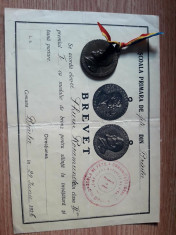 Brevet Premiul Scolar clasa a 3.a + medalia aferenta. Braila 1926 Scoala de fete foto