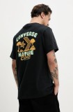 Converse tricou din bumbac barbati, culoarea negru, cu imprimeu, 10027346-A01