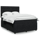 VidaXL Pat box spring cu saltea, negru, 160x200 cm, catifea