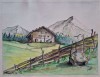 F. Siege-Peisaj tirolian cu cabană - acuarelă veche, Peisaje, Acuarela, Realism