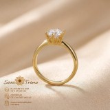 Inel Solitaire Diamant 6 mm , cu zirconia, placat cu aur 14K