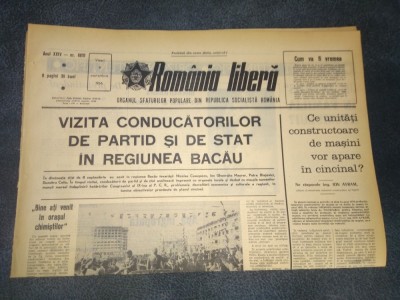 ZIARUL ROMANIA LIBERA 9 SEPTEMBRIE 1966 VIZITA CONDUCATORILOR DE PARTID SI DE STAT IN REGIUNEA ARGES foto