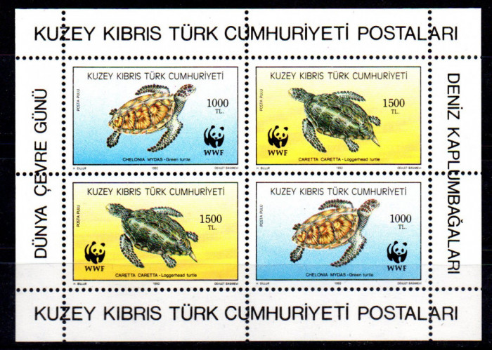 CIPRU - TURC 1992, Fauna - WWF, bloc neuzat, MNH