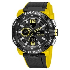 Ceas de mana barbatesc Smael Dual Time Sport Alarma Quartz Cronometru Lumina de fundal Negru Galben foto