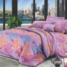 Lenjerie de pat pentru o persoana cu husa elastic pat si fata perna dreptunghiulara, Hanita, bumbac mercerizat, multicolor
