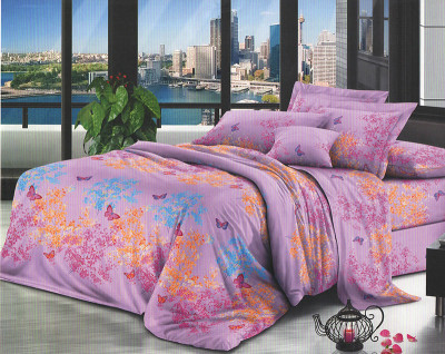 Lenjerie de pat pentru o persoana cu husa elastic pat si fata perna patrata, Hanita, bumbac mercerizat, multicolor foto