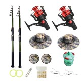 Set 2 lansete telescopice 3.6 m , 2 mulinete warrior 6 rulmenti si acesorii pescuit