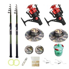 Set 2 lansete telescopice 3.6 m , 2 mulinete warrior 6 rulmenti si acesorii pescuit