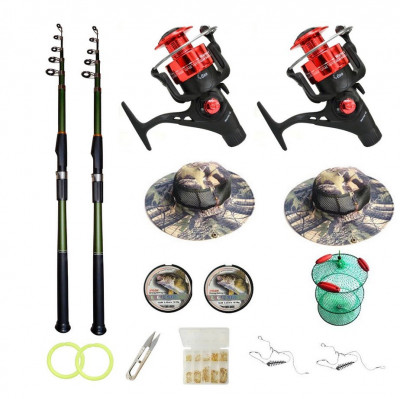Set 2 lansete telescopice 3.6 m , 2 mulinete warrior 6 rulmenti si acesorii pescuit foto