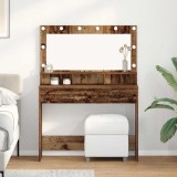 vidaXL Masă de toaletă cu lumini LED, lemn vintage, 100x41x135 cm