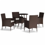 Cumpara ieftin Set bistro de gradina, 5 piese, cu perne, maro, poliratan
