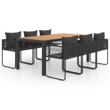Set Mobilier Gradina vidaXL, 7 Piese, Ratan PVC Negru/Maro, Masa WPC 184.5cm, Scaune cu Perne, Exterior Durabil