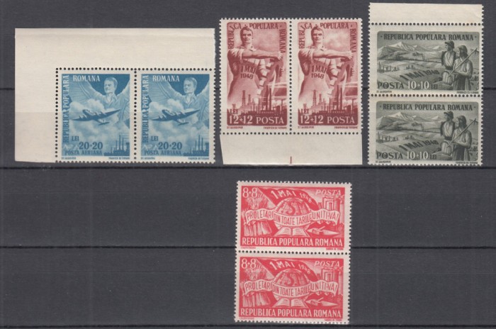 ROMANIA 1948 LP 233 - 1 MAI ZIUA MUNCII PERECHE SERII MNH