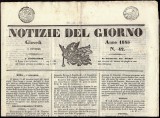 Italy 1845 Stamped Newspaper &quot;Notizie del Giorno&quot; Roma- Complete D.634