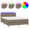 Pat cu arcuri, saltea si LED, gri taupe, 140x200 cm, textil