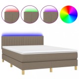 Cumpara ieftin Pat cu arcuri, saltea si LED, gri taupe, 140x200 cm, textil